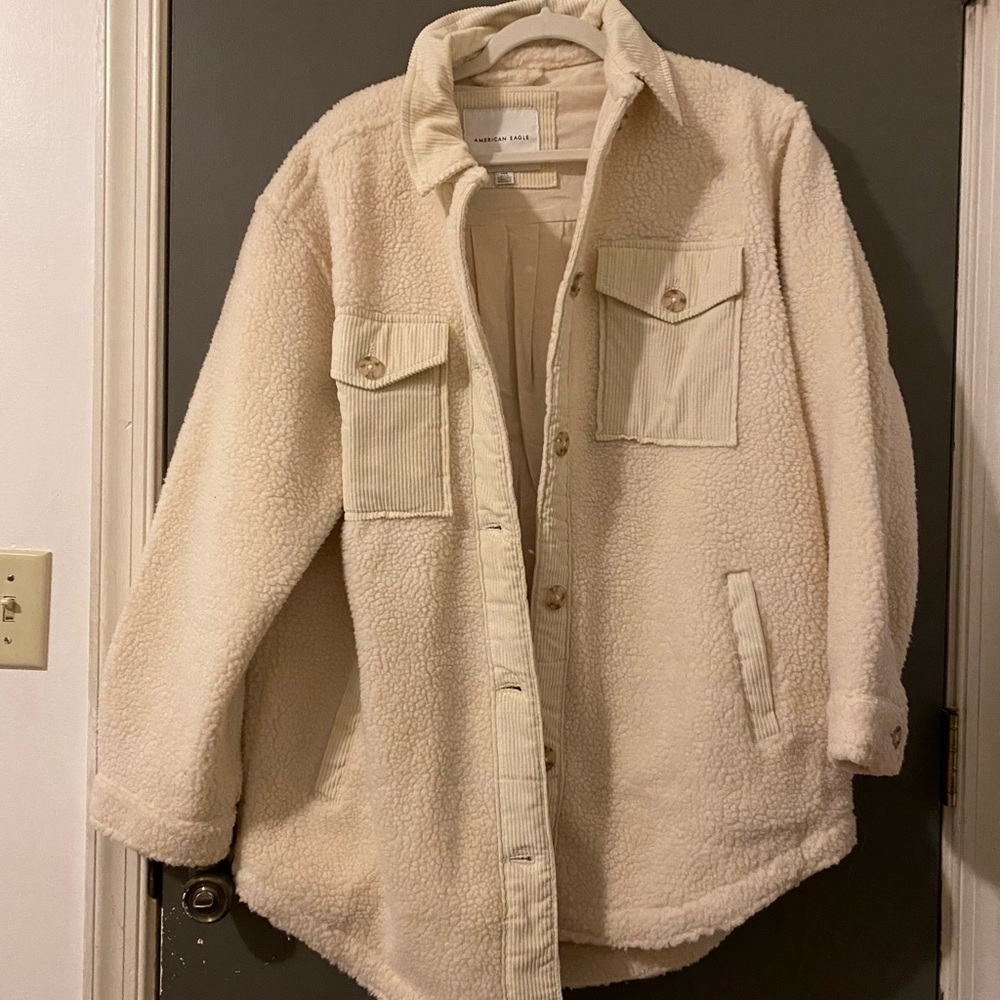American Eagle Cream Sherpa Shacket